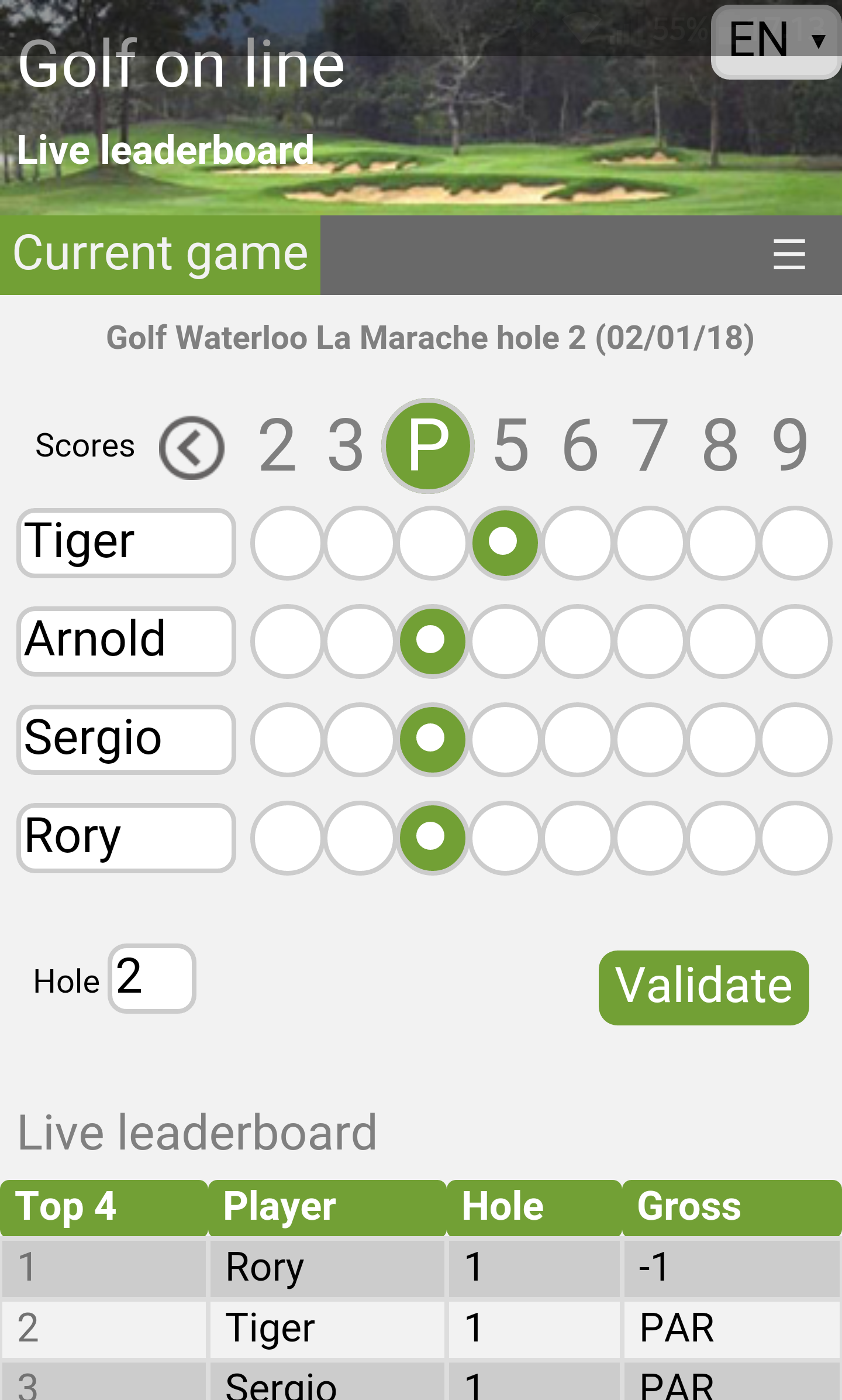 Live sharing my scores with the other golfers